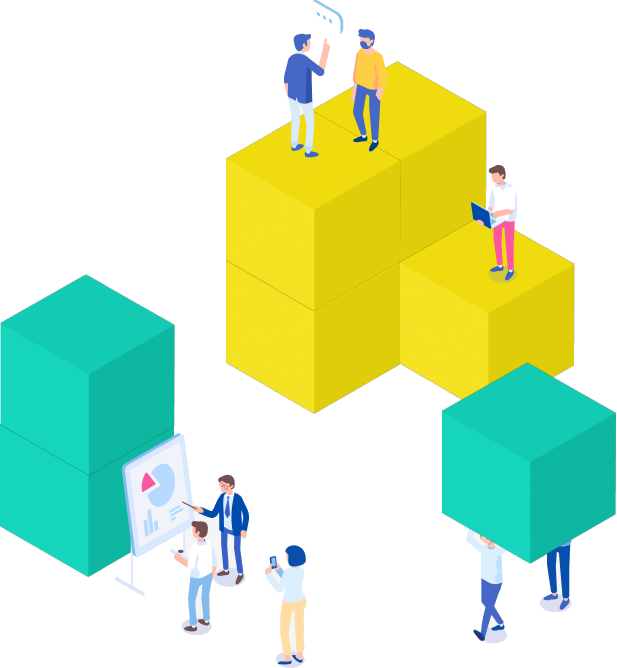 ブロックの上で働く人々のイラスト